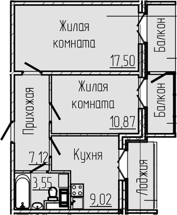 2-комнатная квартира 52.2 м², 4/8 эт., ЖК «SERTOLOVO PARK»